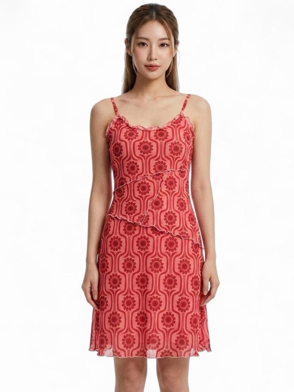 SO Pink Retro Floral Mesh Slip Mini Dress XS Y2K